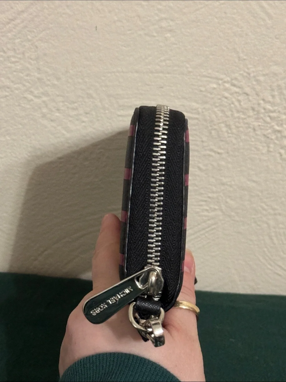 Michael Kors Navy and Pink Striped Zip Wallet Wristlet - Picture 11 of 12